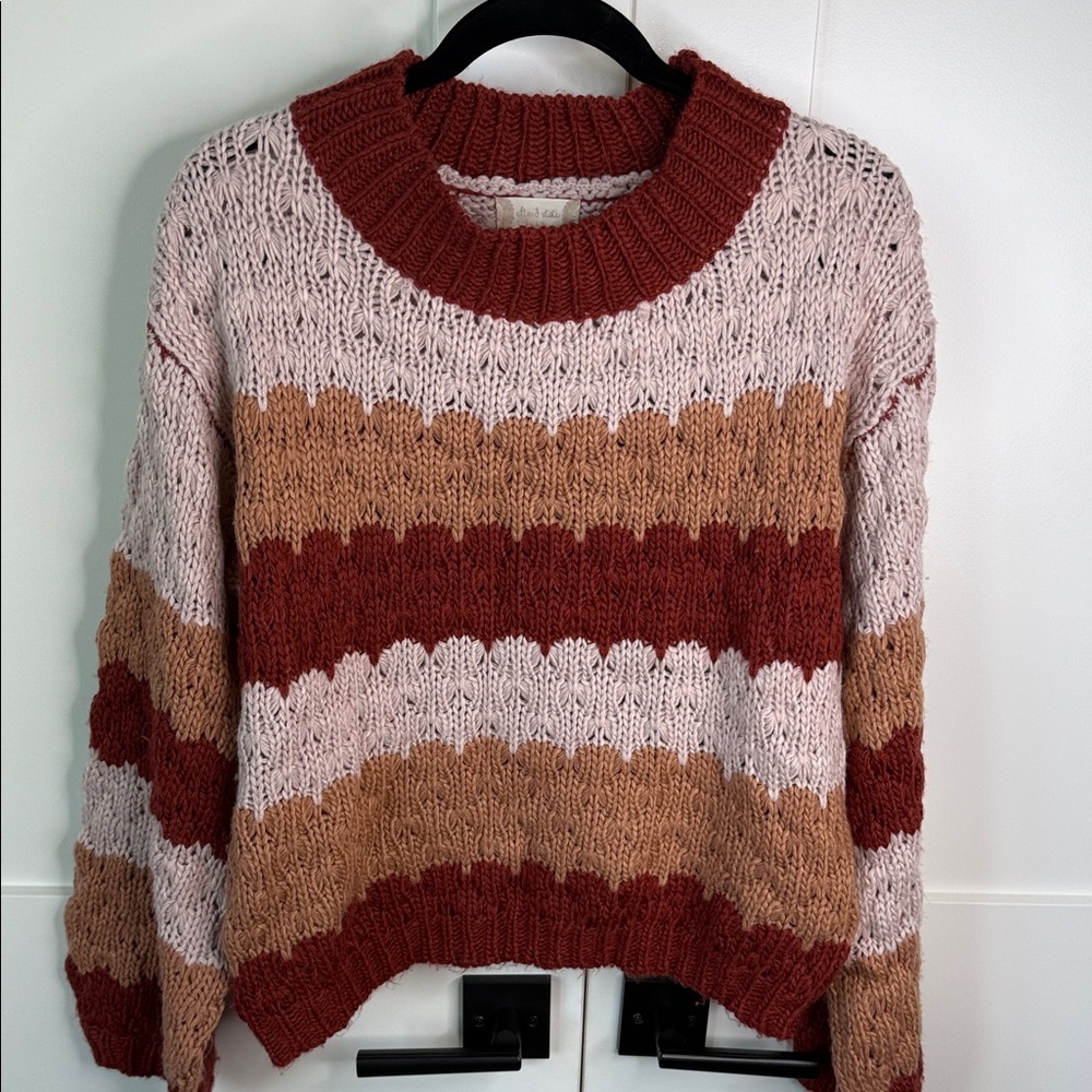 Altar'd State Striped Crewneck Sweater in Dusty Rose, Rust & Camel